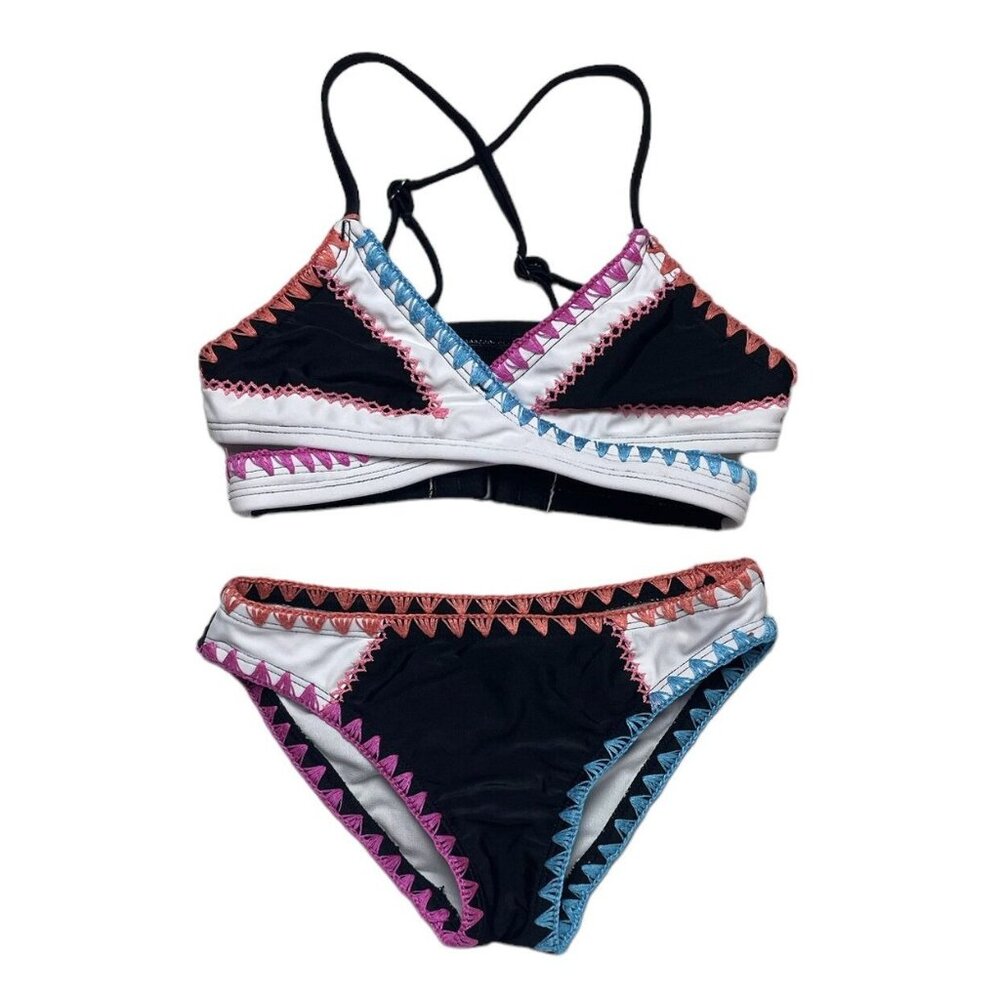 Hobie Keep The Piece Wrap Bikini Swimsuit Black White 7